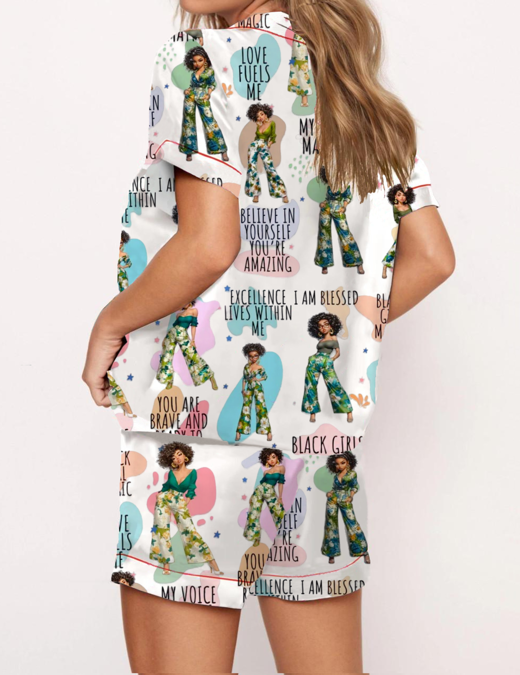  Confident Black Girl Silky Satin Pajama Set For Women