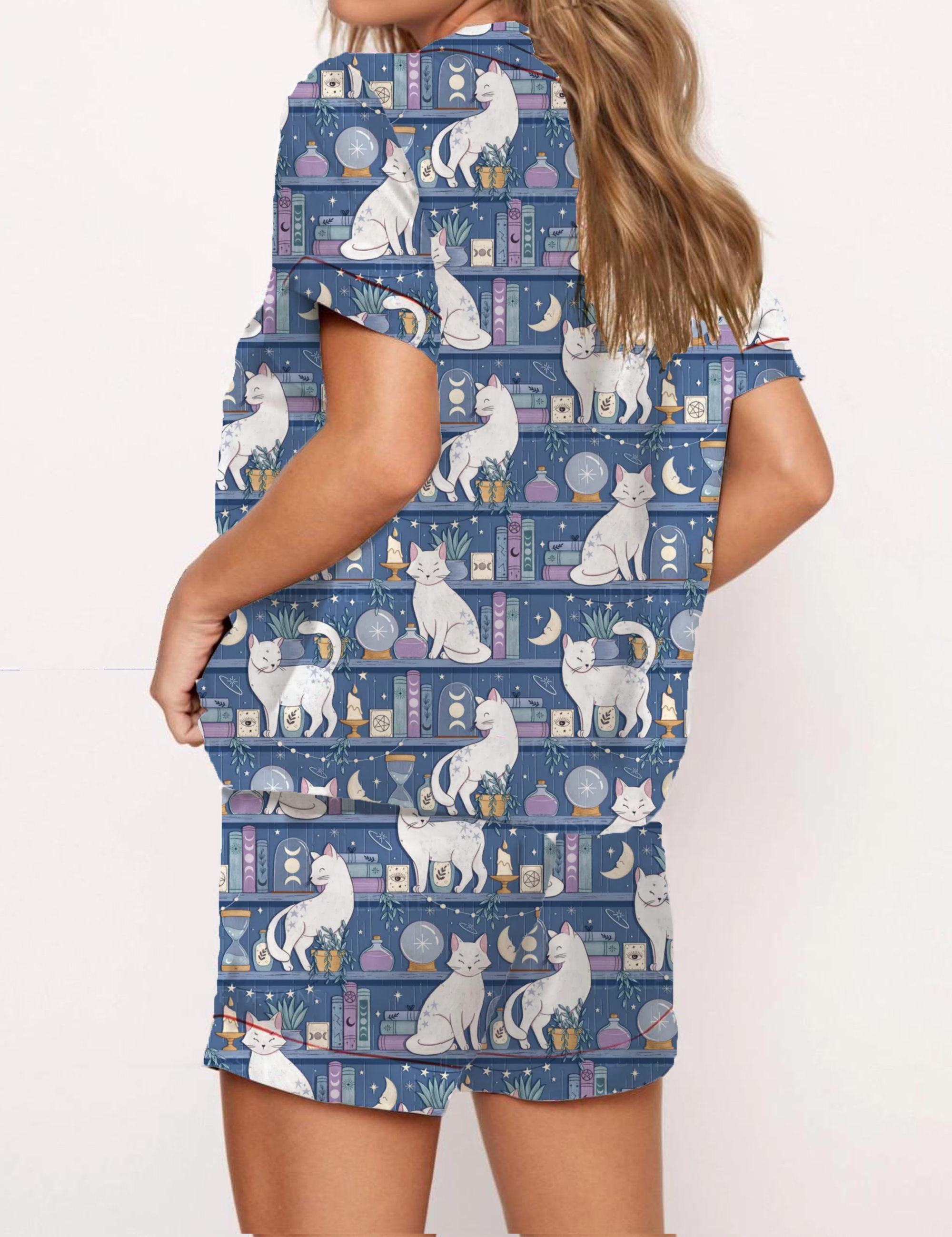 Cat Mythical Magic Potion Silky Satin Pajama Set For Women