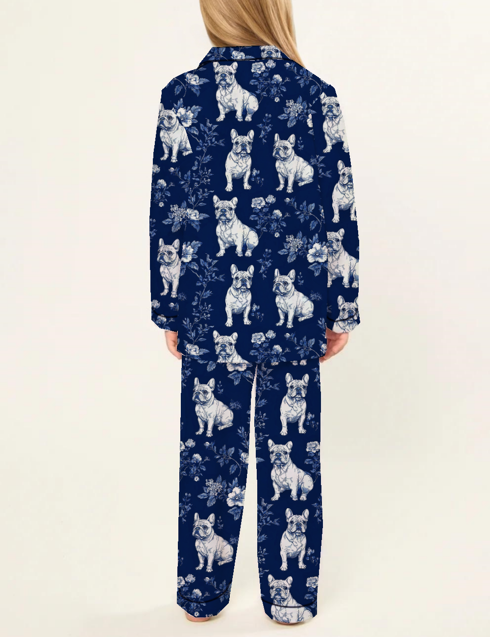 French Bulldogs Toile Kid's Short Sleeve  Silky Satin Pajama Set 