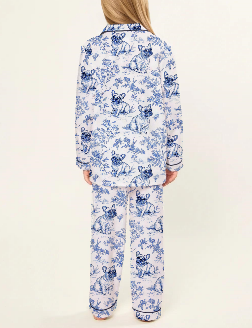 French Bulldogs Toile Kid's Silky Satin Pajama Set 