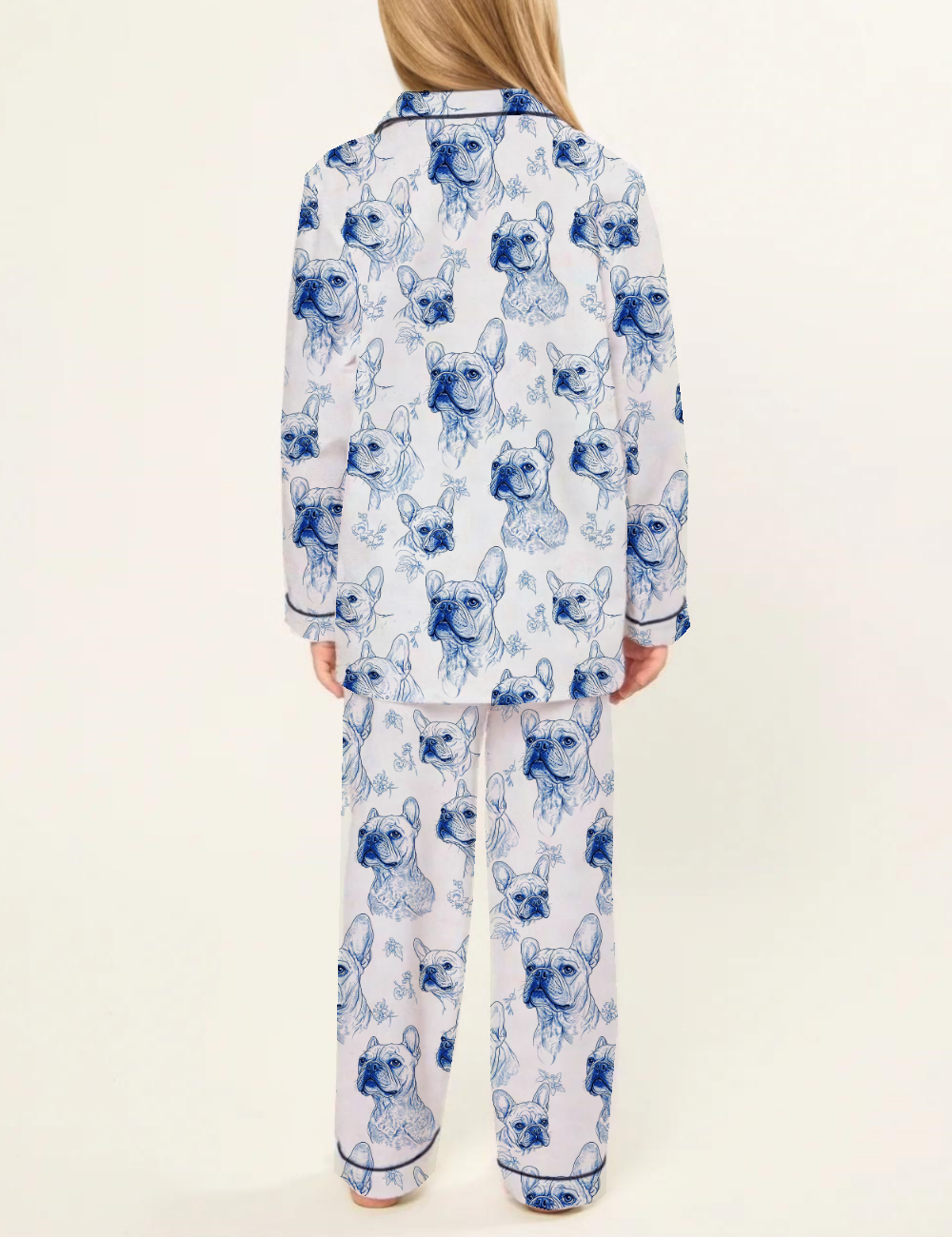 French Bulldogs Toile Kid's Silky Satin Pajama Set 
