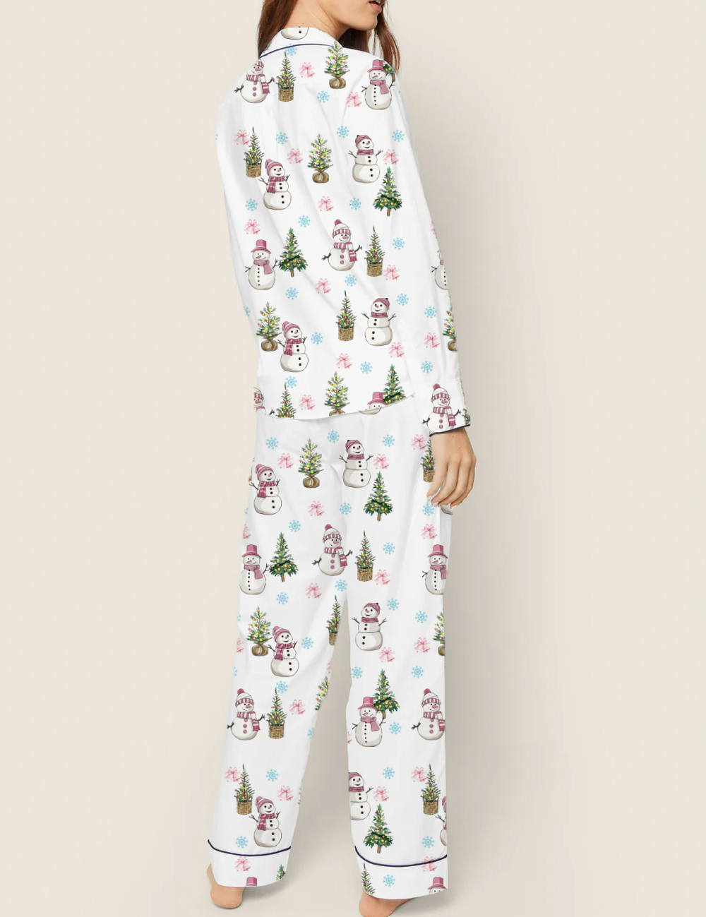 Christmas Snowman Silky Satin Pajama Set For Women