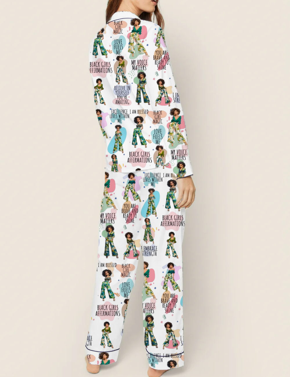 Confident Black Girl Silky Satin Pajama Set For Women