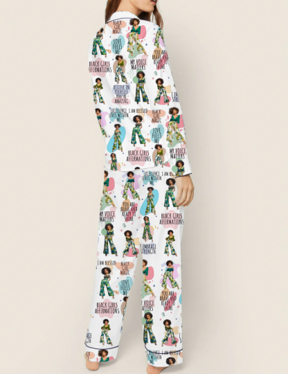 Confident Black Girl Silky Satin Pajama Set For Women