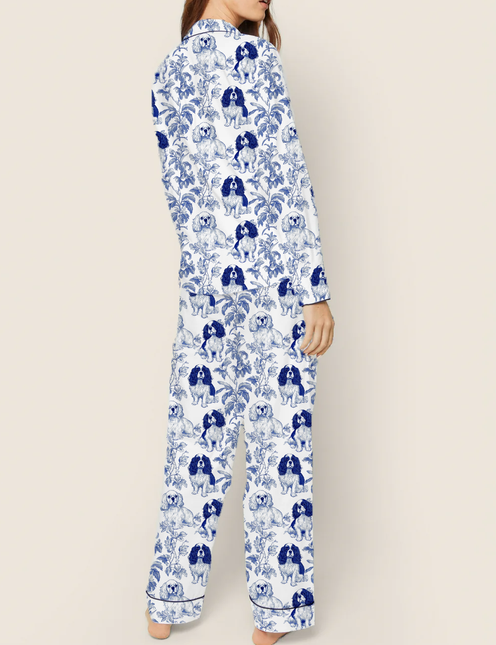 Cavalier King Charles Spaniel Toile Silky Satin Pajama Set For Women