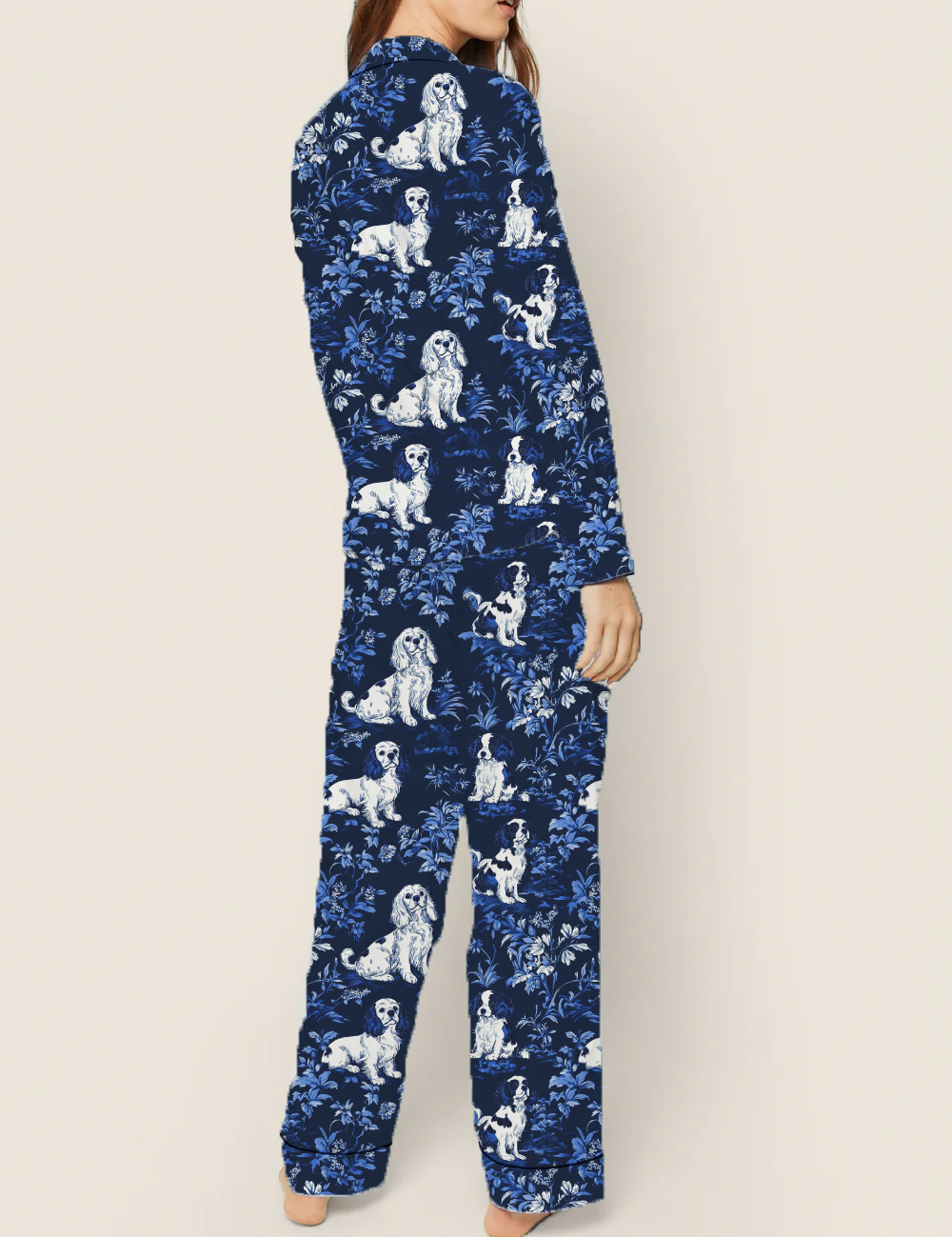 Cavalier King Charles Spaniel Toile Silky Satin Pajama Set For Women