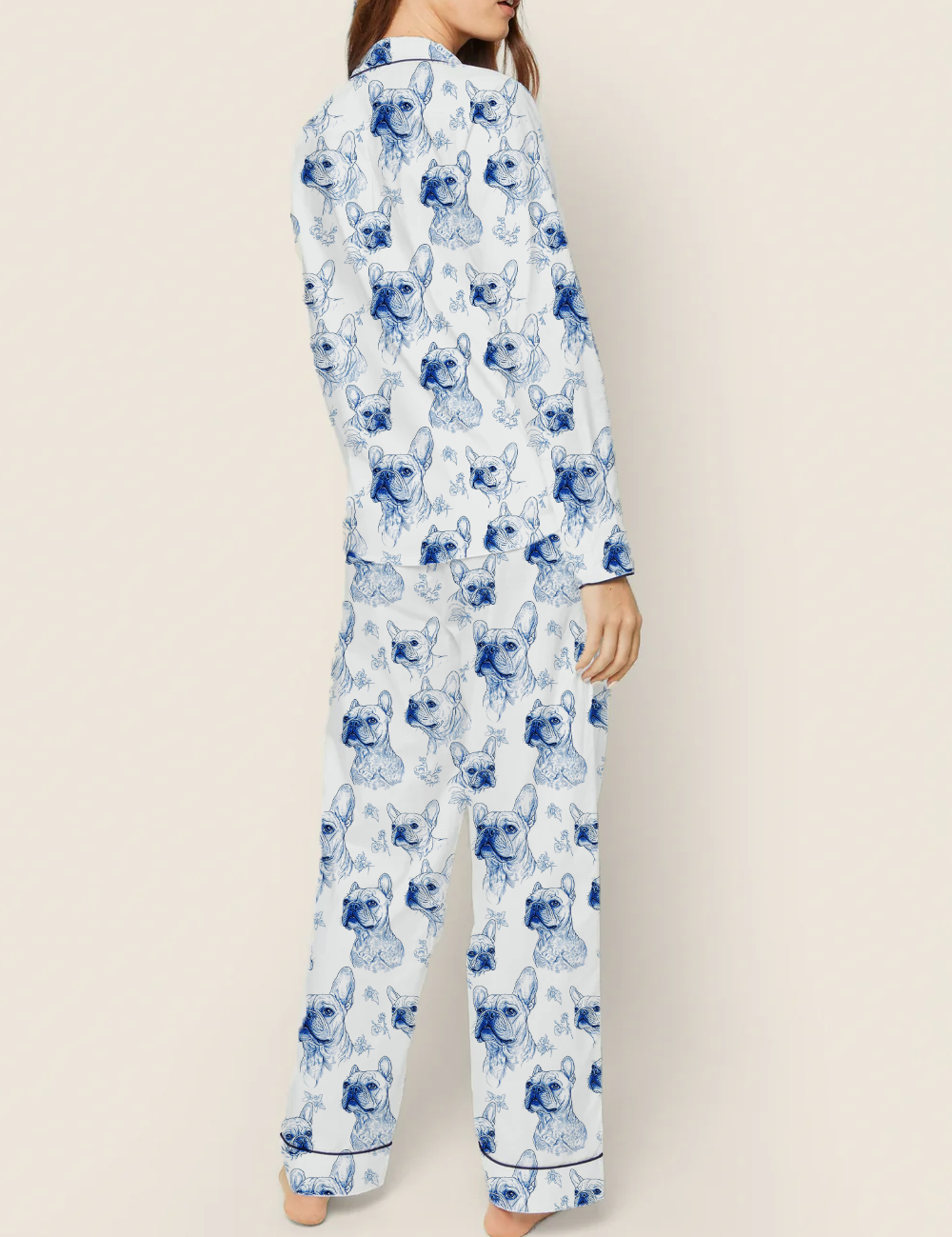 French Bulldogs Toile Silky Satin Pajama Set For Women