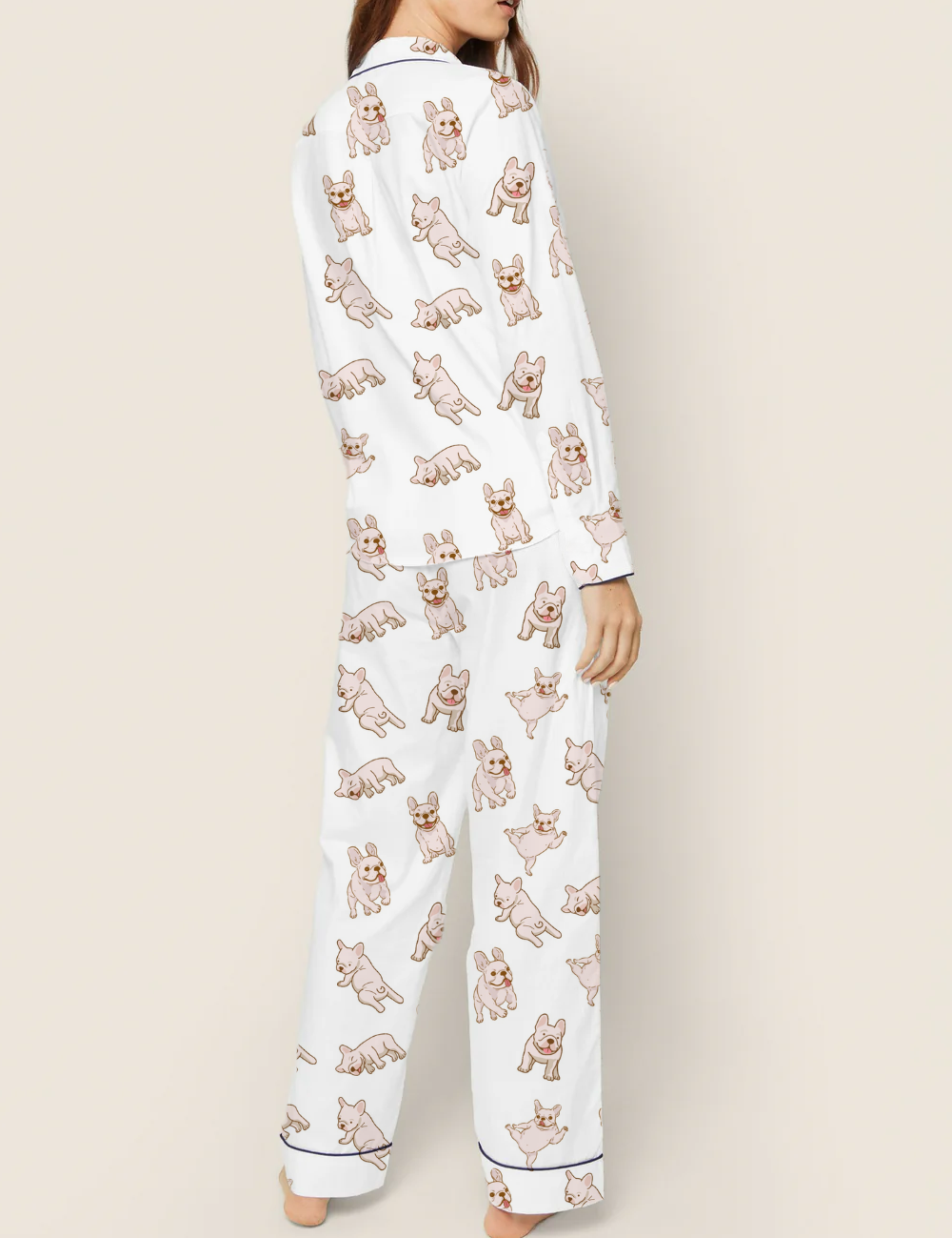 Pink French Bulldogs Silky Satin Pajama Set For Women