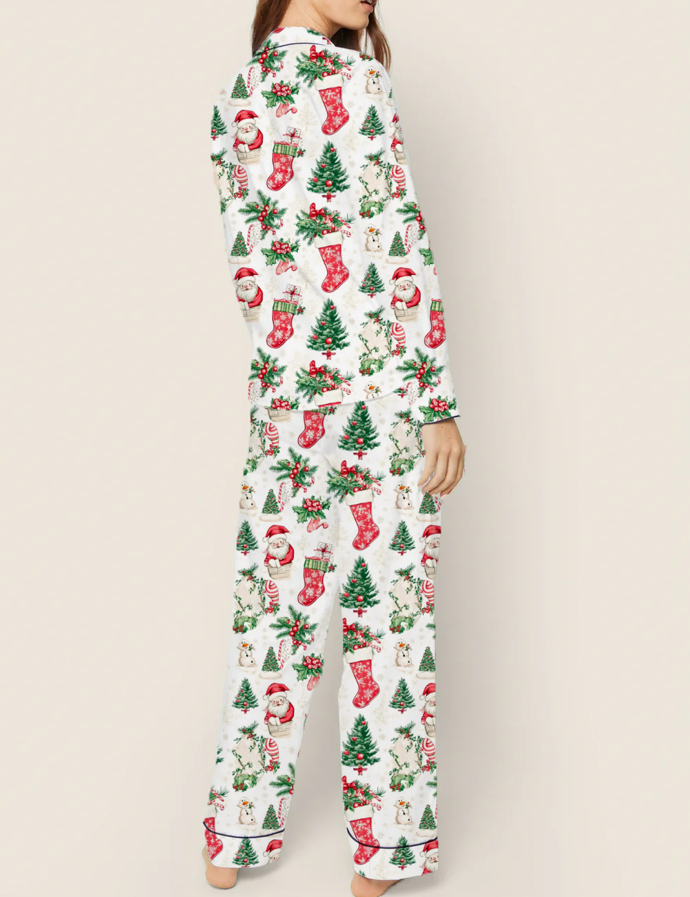 Classic Red Toile Holiday Silky Satin Pajama Set For Women