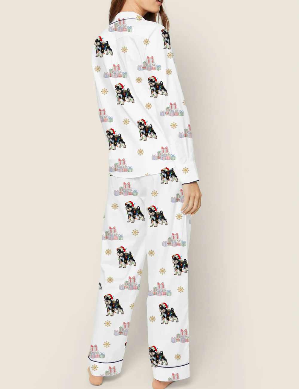 Schnauzer Christmas Dog Silky Satin Pajama Set For Women