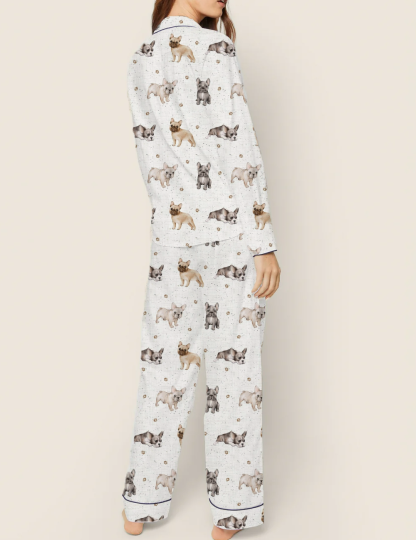 Cute French Bulldogs Silky Satin Pajama Set For Women