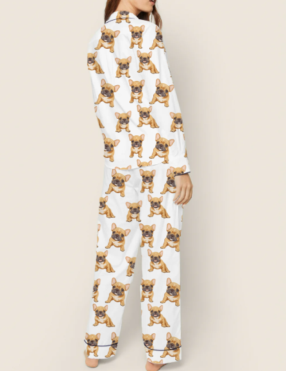 French Bulldogs Silky Satin Pajama Set For Women