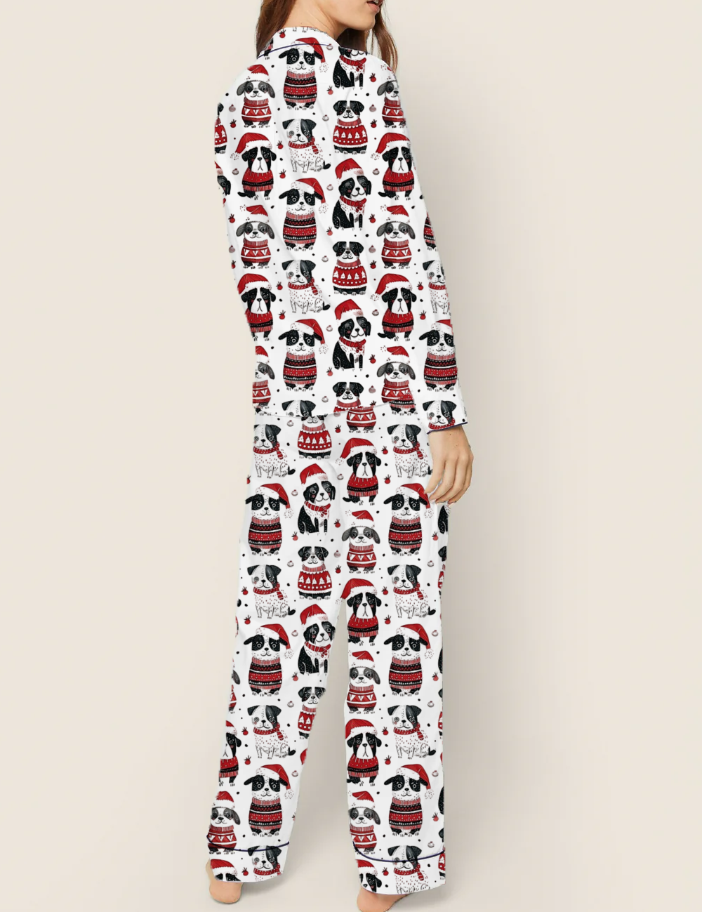 Cute Dogs in Santa Hats Silky Satin Pajama Set For Women