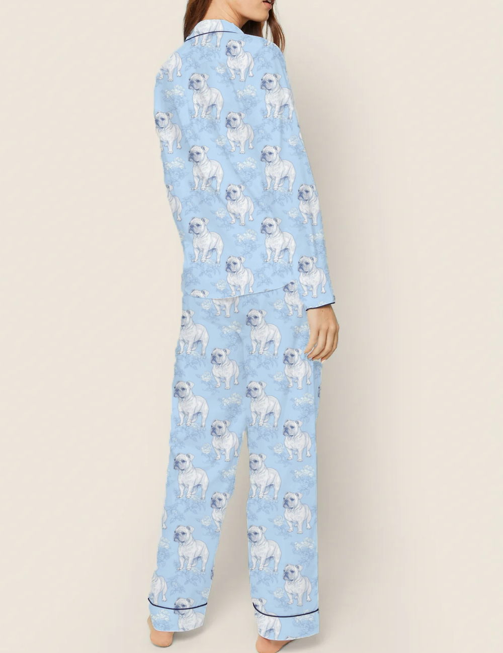French Bulldogs Toile Silky Satin Pajama Set For Women
