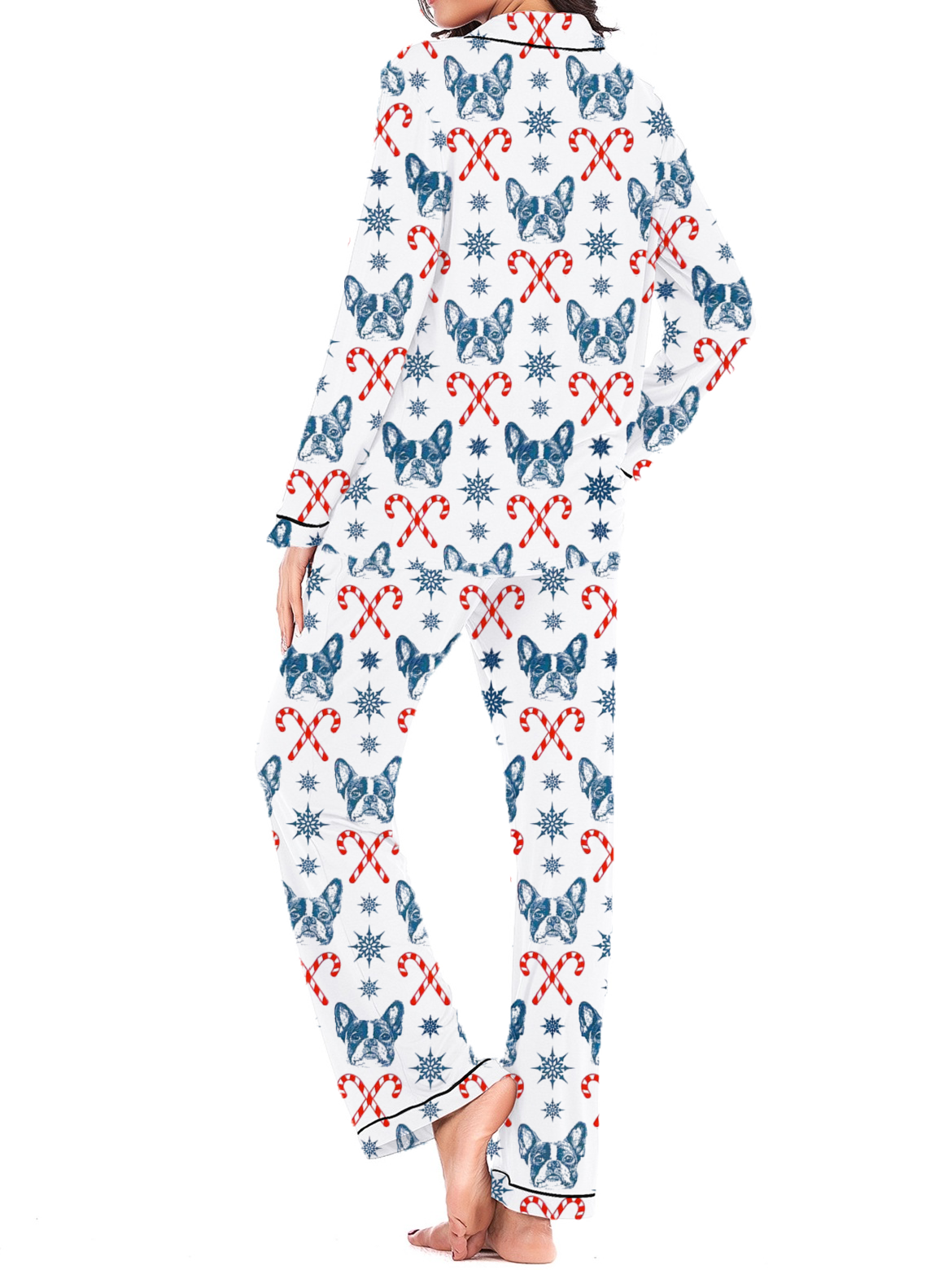 Christmas French Bulldog Silky Satin Pajama Set For Women