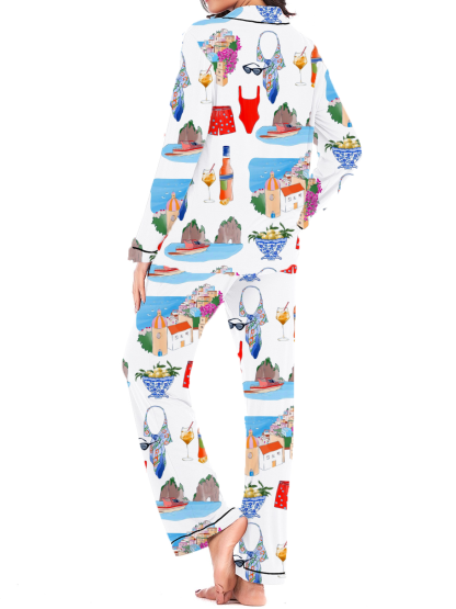 Italian Coast Silky Satin Long Pajama Set For Women