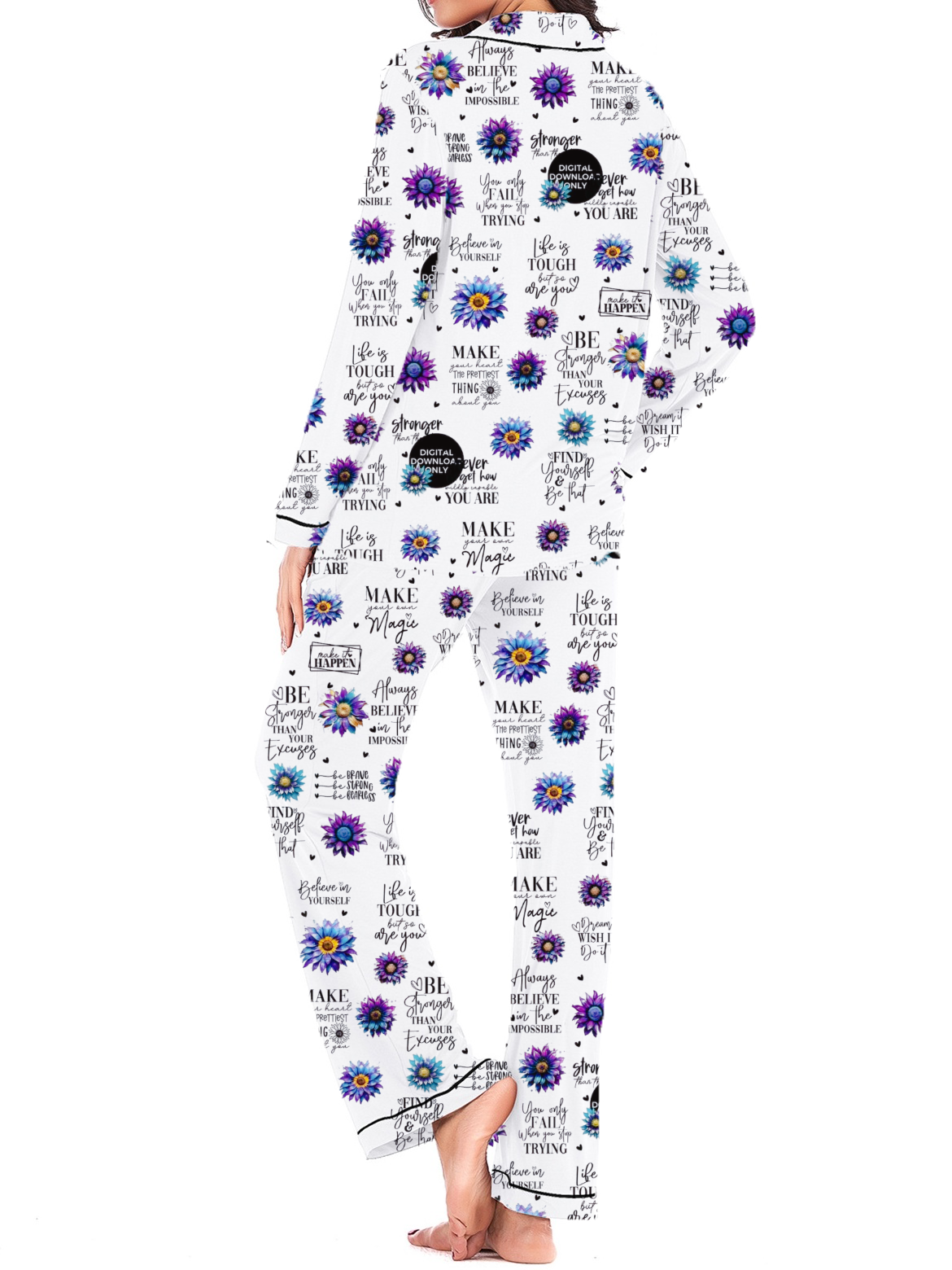 Positive Affirmations Silky Satin Long Pajama Set For Women