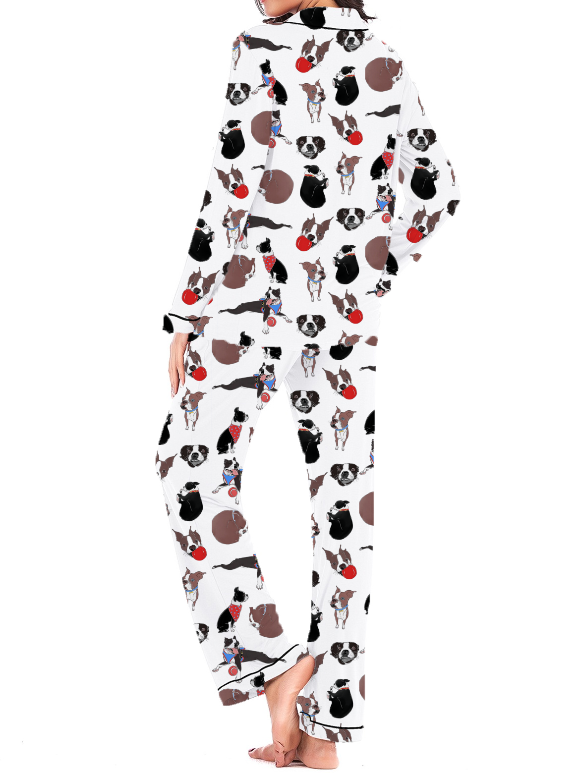 Boston Terrier Silky Satin Long Pajama Set For Women