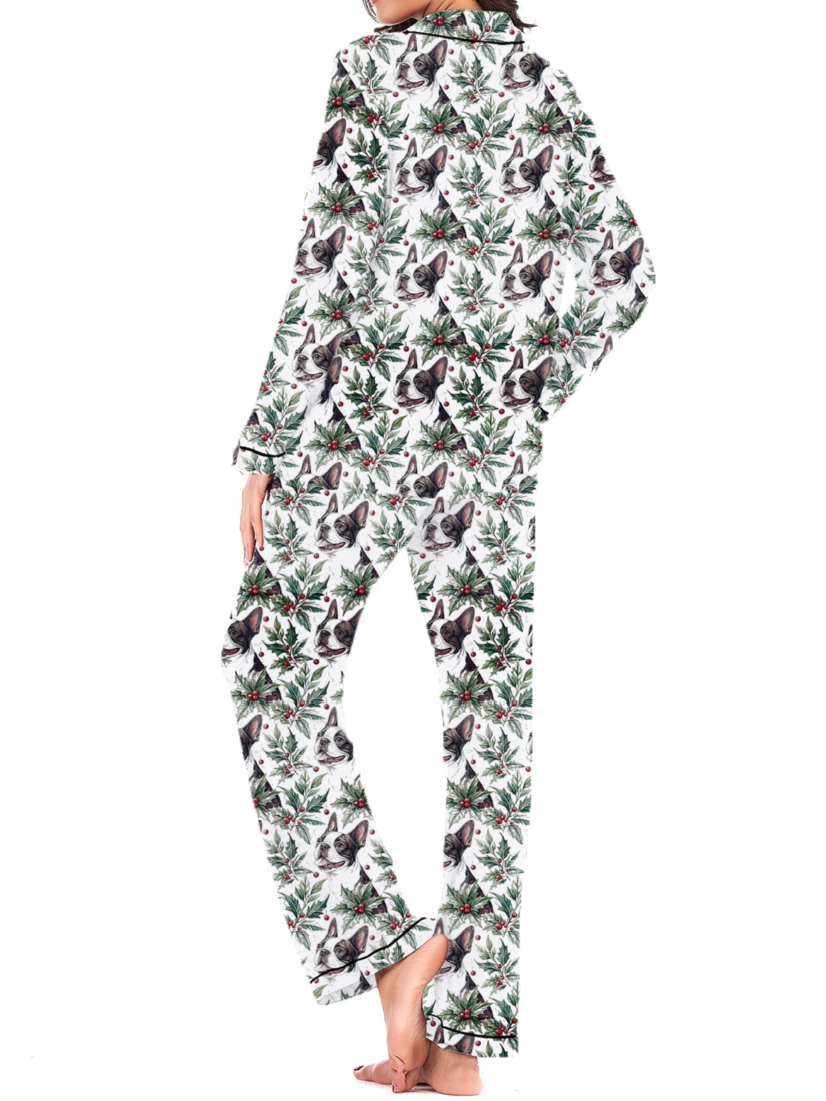 Boston Terrier Christmas Silky Satin Long Pajama Set For Women