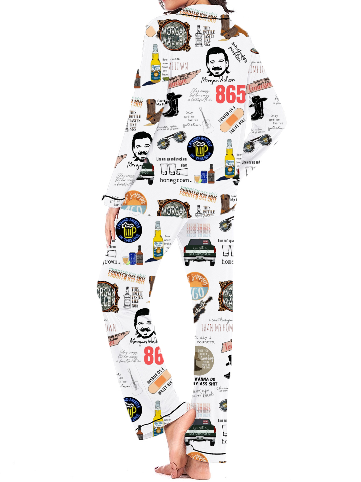 Morgan Wallen Silky Satin Long Pajama Set For Women