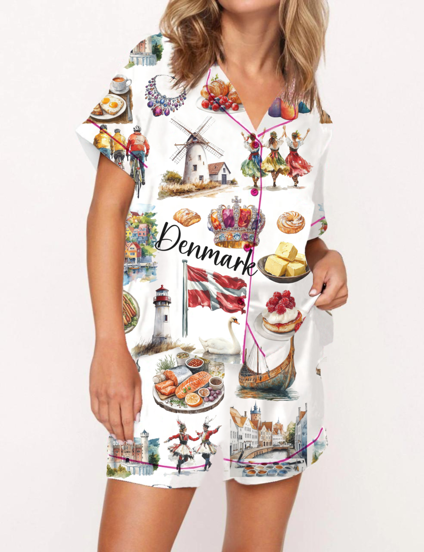 Denmark Travel Silky Satin Pajama Short Set For Women