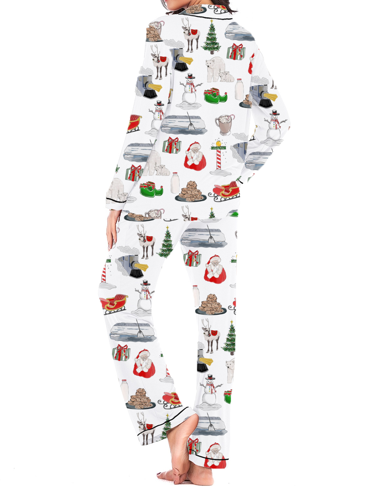 Arctic Christmas Silky Satin Long Pajama Set For Women