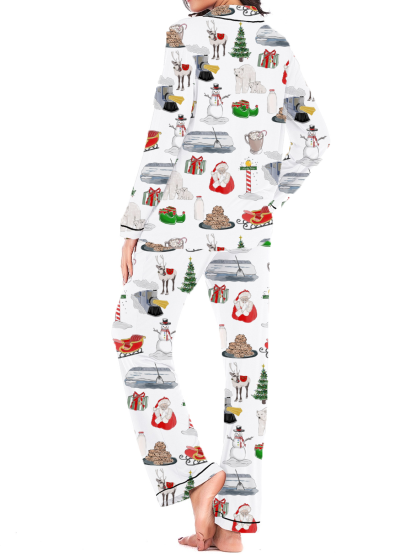 Arctic Christmas Silky Satin Long Pajama Set For Women
