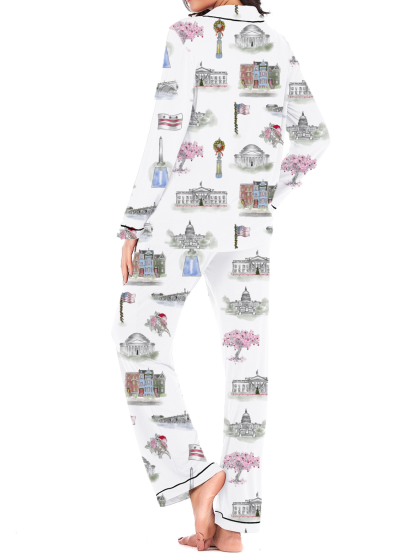 Washington DC Christmas Silky Satin Long Pajama Set For Women