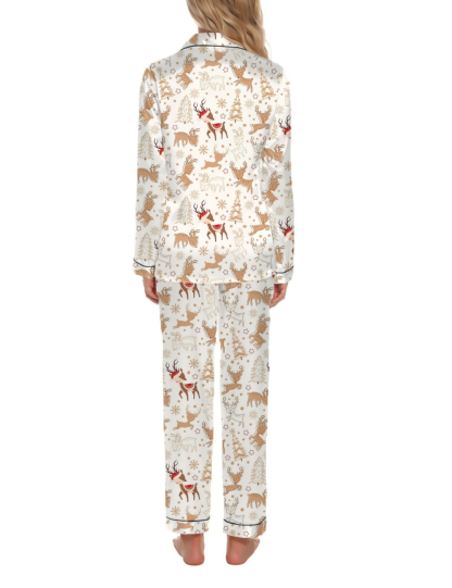 Christmas Holiday Silky Satin Long Pajama Set For Women