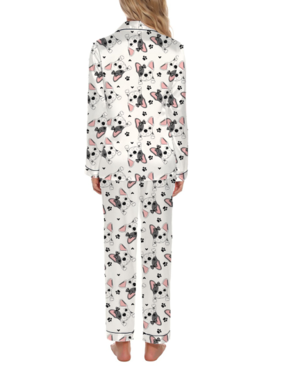 Adorable French Bulldog Silky Satin Long Pajama Set For Women