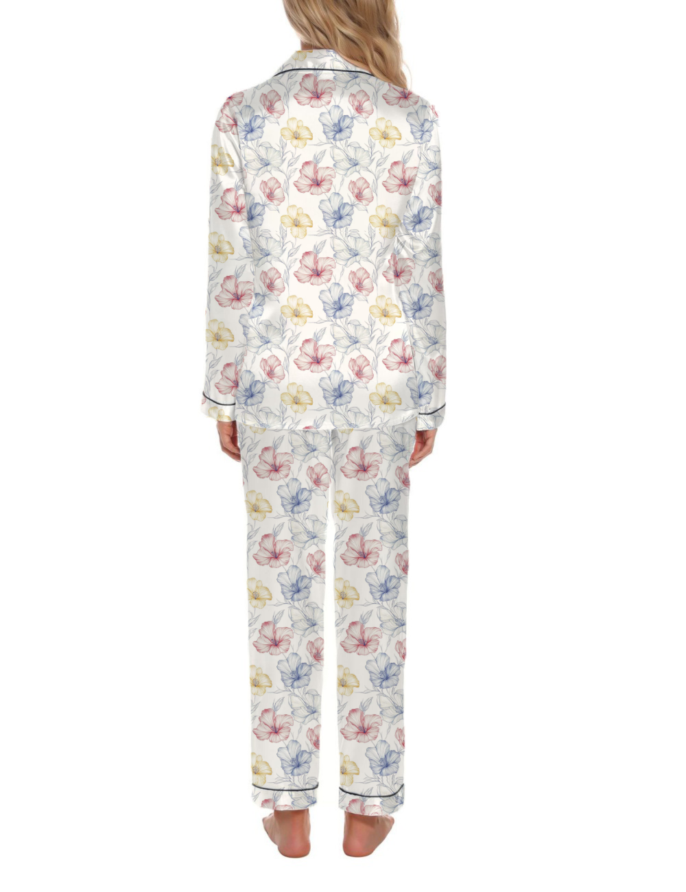 Spring Romantic Awakening Silky Satin Long Pajama Set For Women