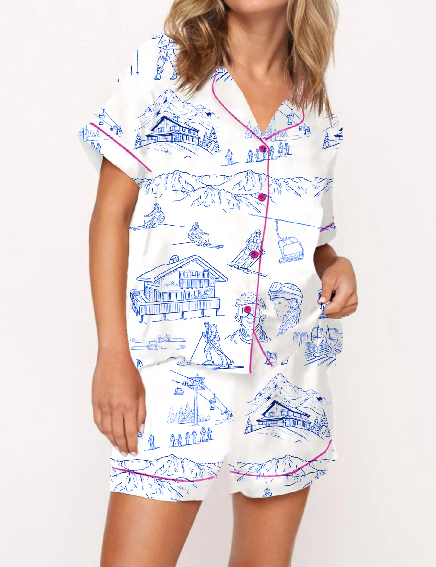 Après Ski Toile Silky Satin Pajama Short Set For Women