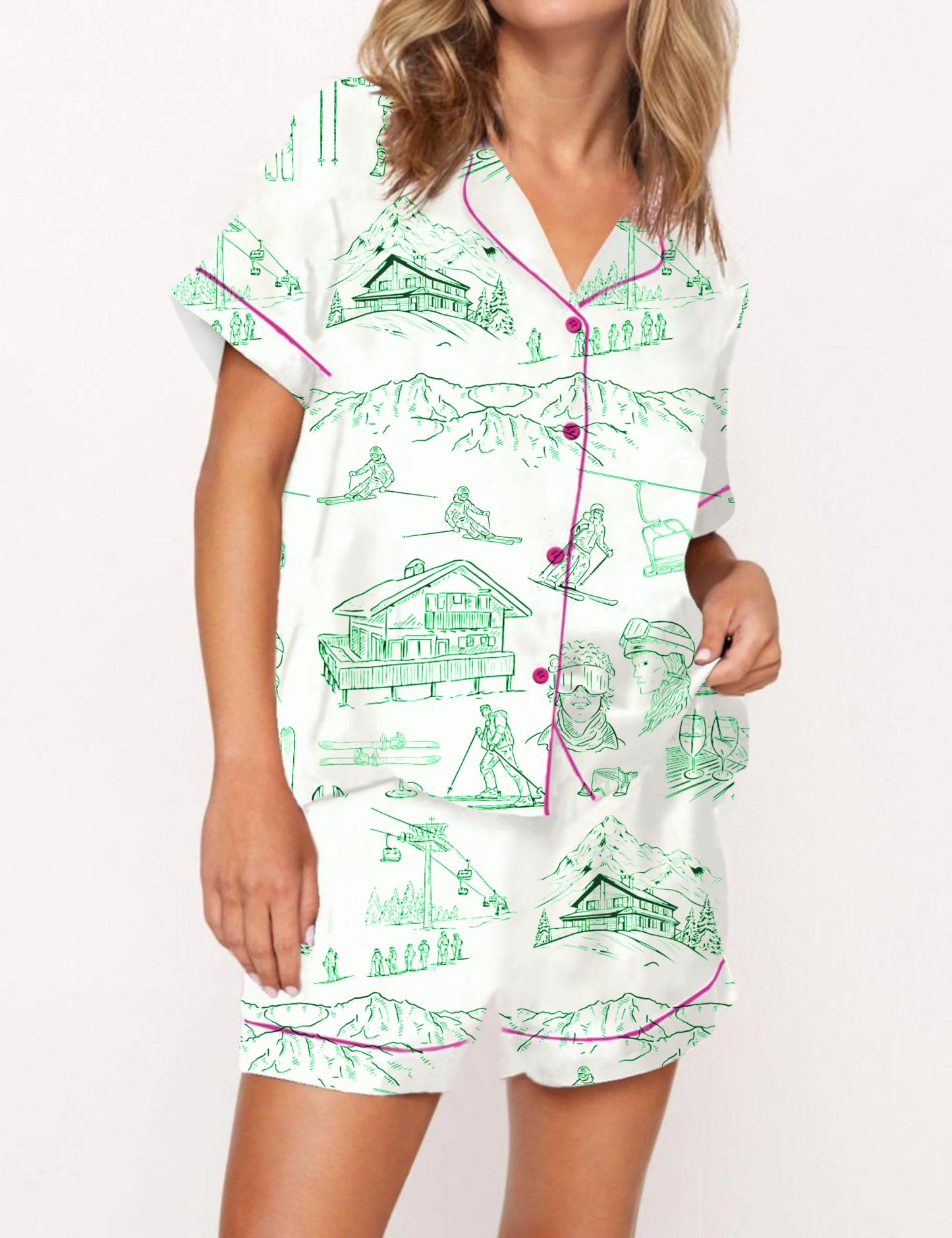 Après Ski Toile Silky Satin Pajama Short Set For Women