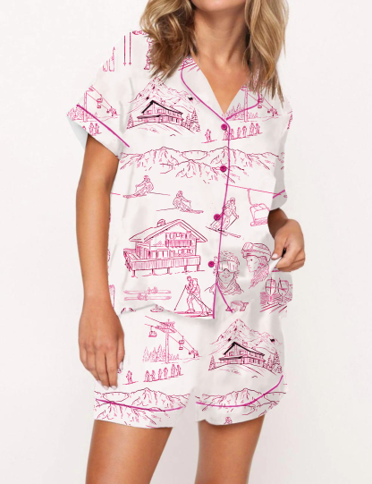 Après Ski Toile Silky Satin Pajama Short Set For Women