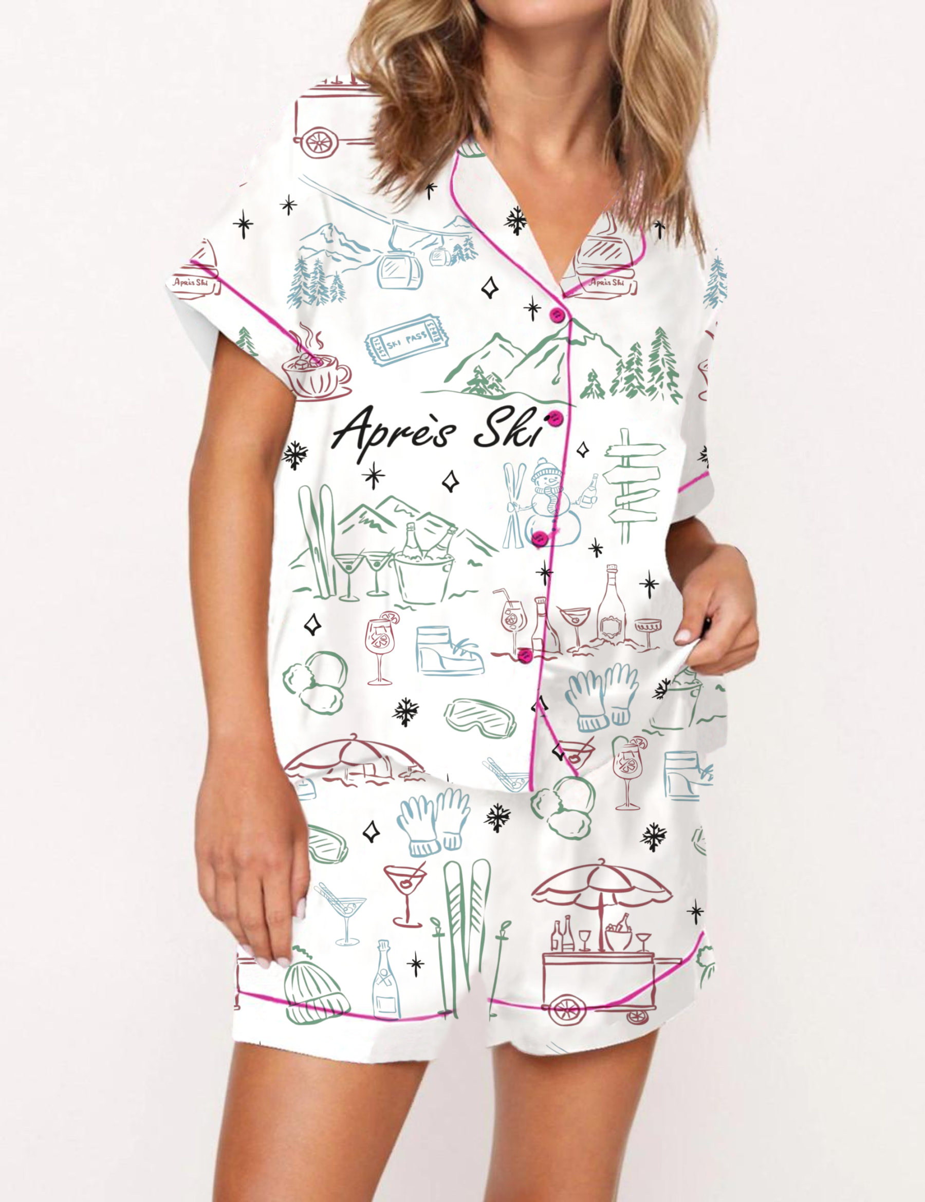 Après Ski Toile Silky Satin Pajama Set For Women