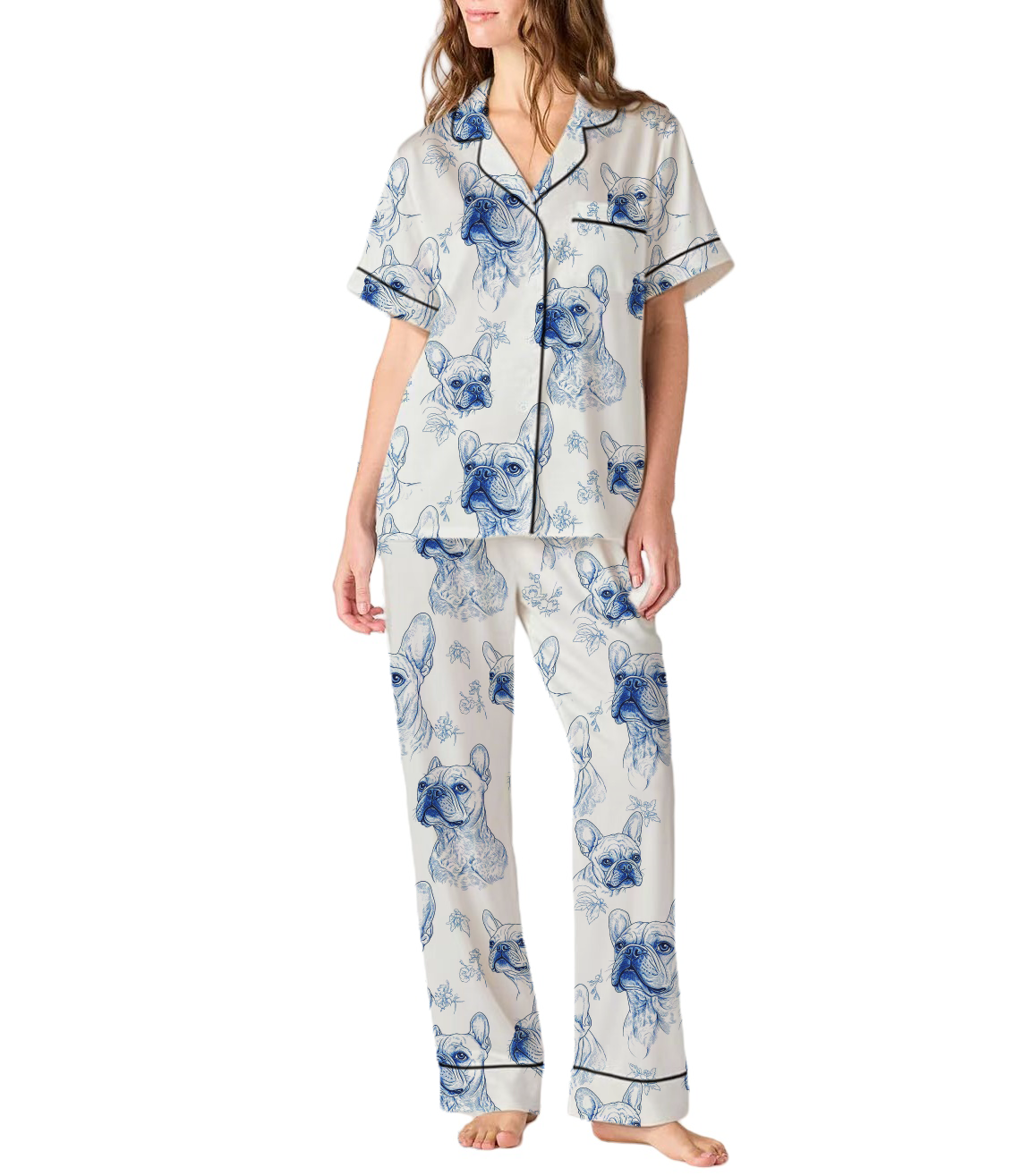 French Bulldogs Silky Satin Pajama Set For Women