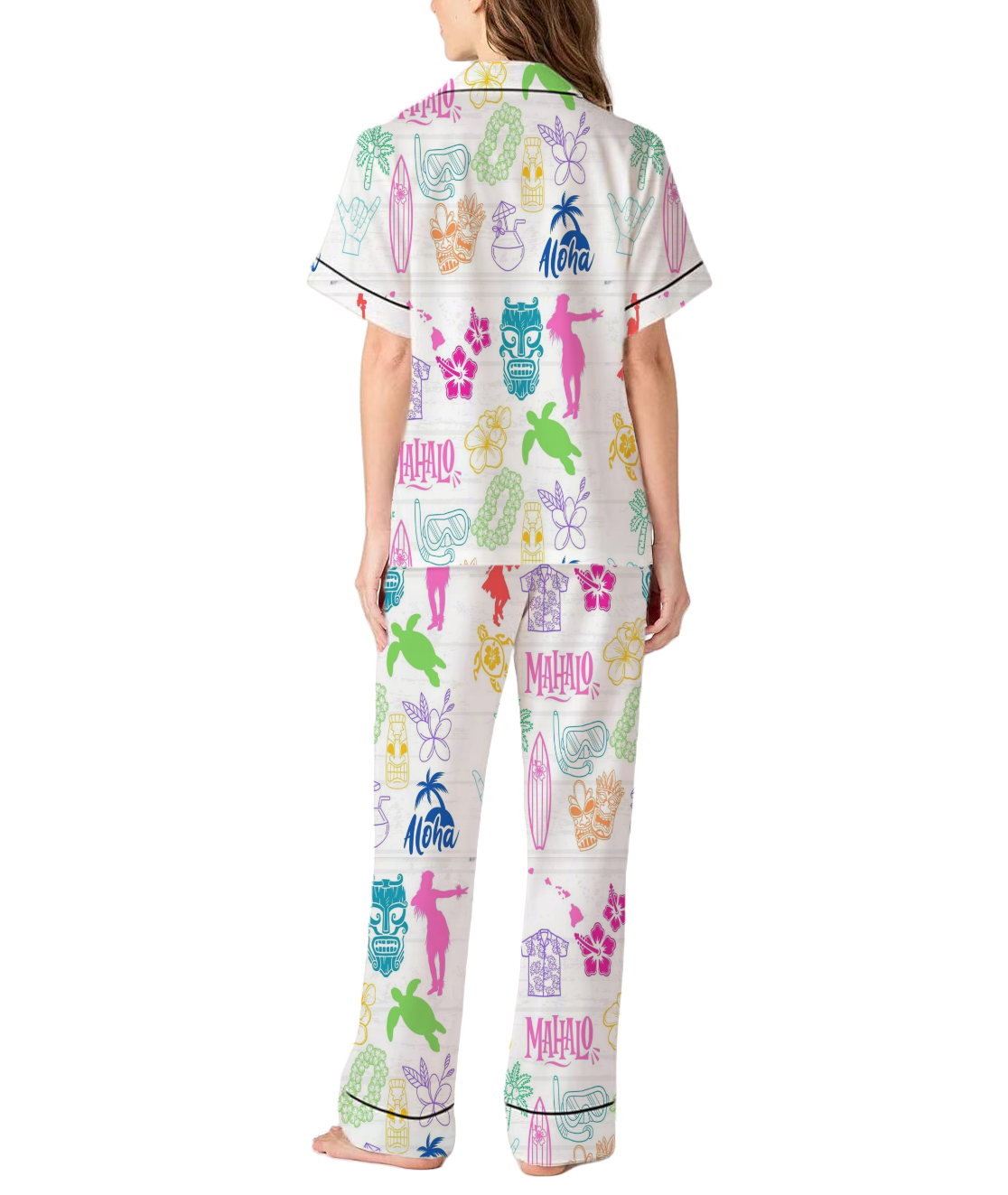 Hawaiian Vacation Silky Satin Pajama Set For Women