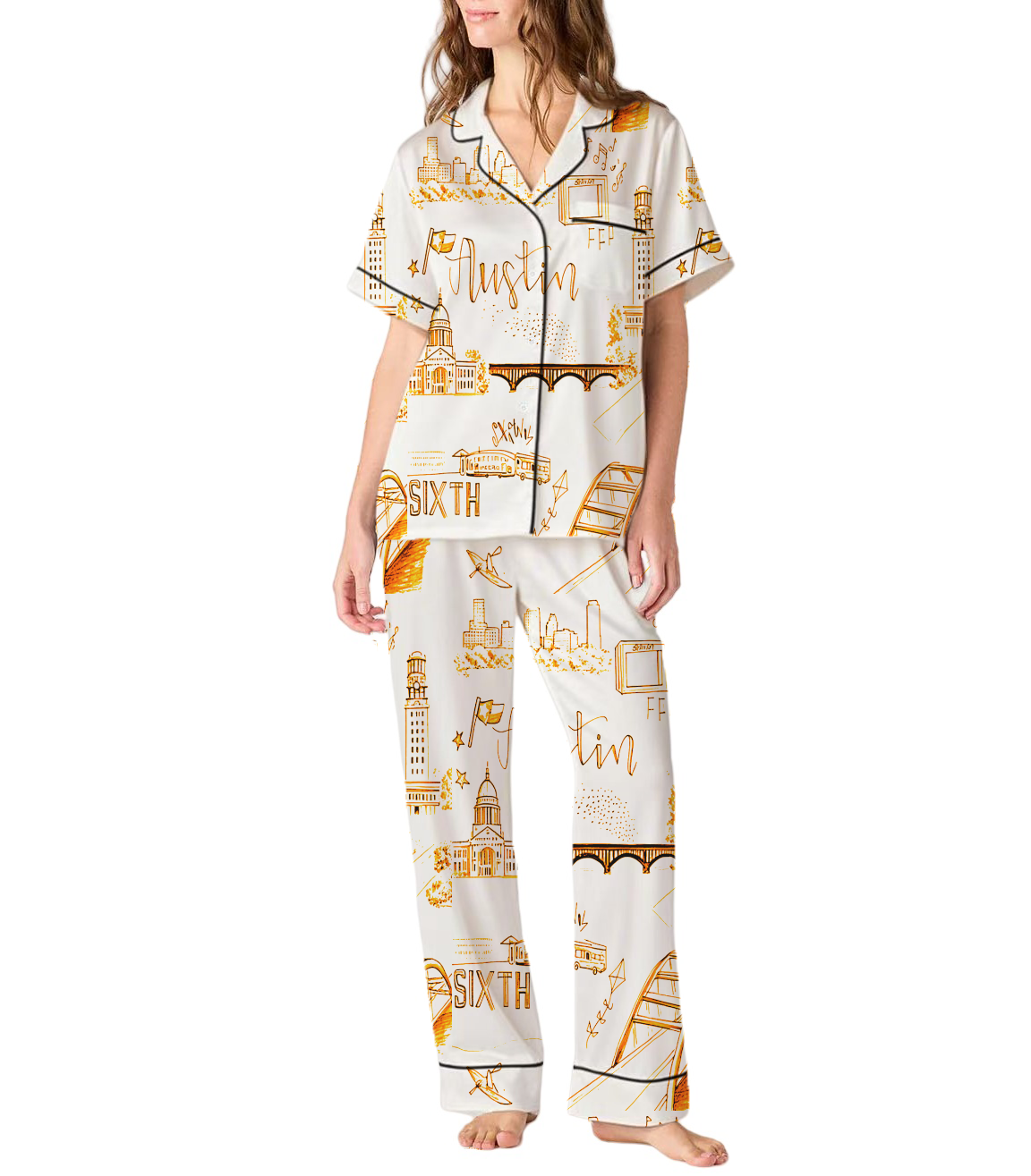 Austin Toile Silky Satin Pajama Set For Women