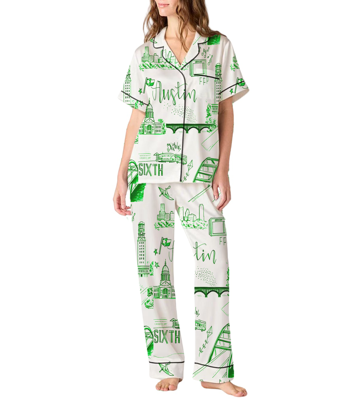 Austin Toile Silky Satin Pajama Set For Women