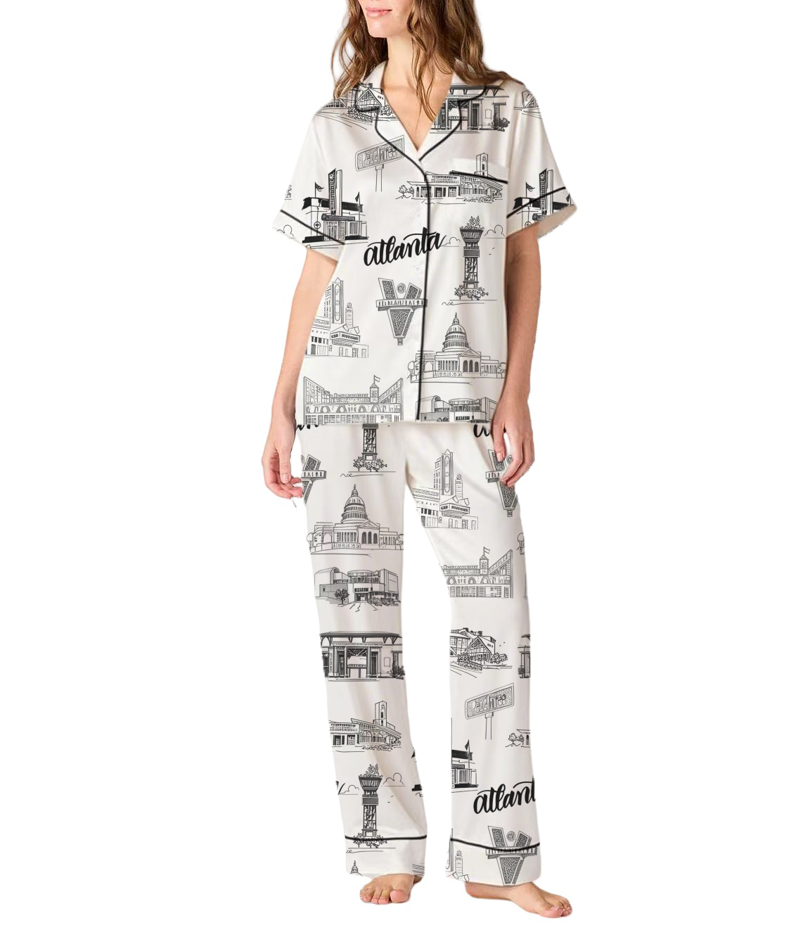Atlanta Toile Silky Satin Pajama Set For Women