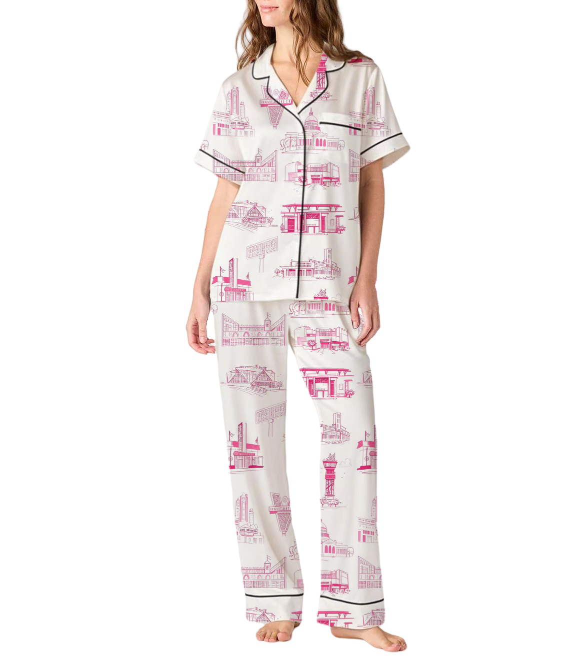 Atlanta Toile Silky Satin Pajama Set For Women