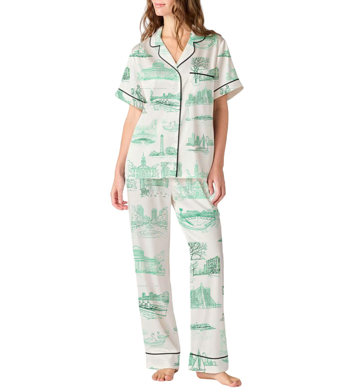 Boston Toile Silky Satin Pajama Set For Women