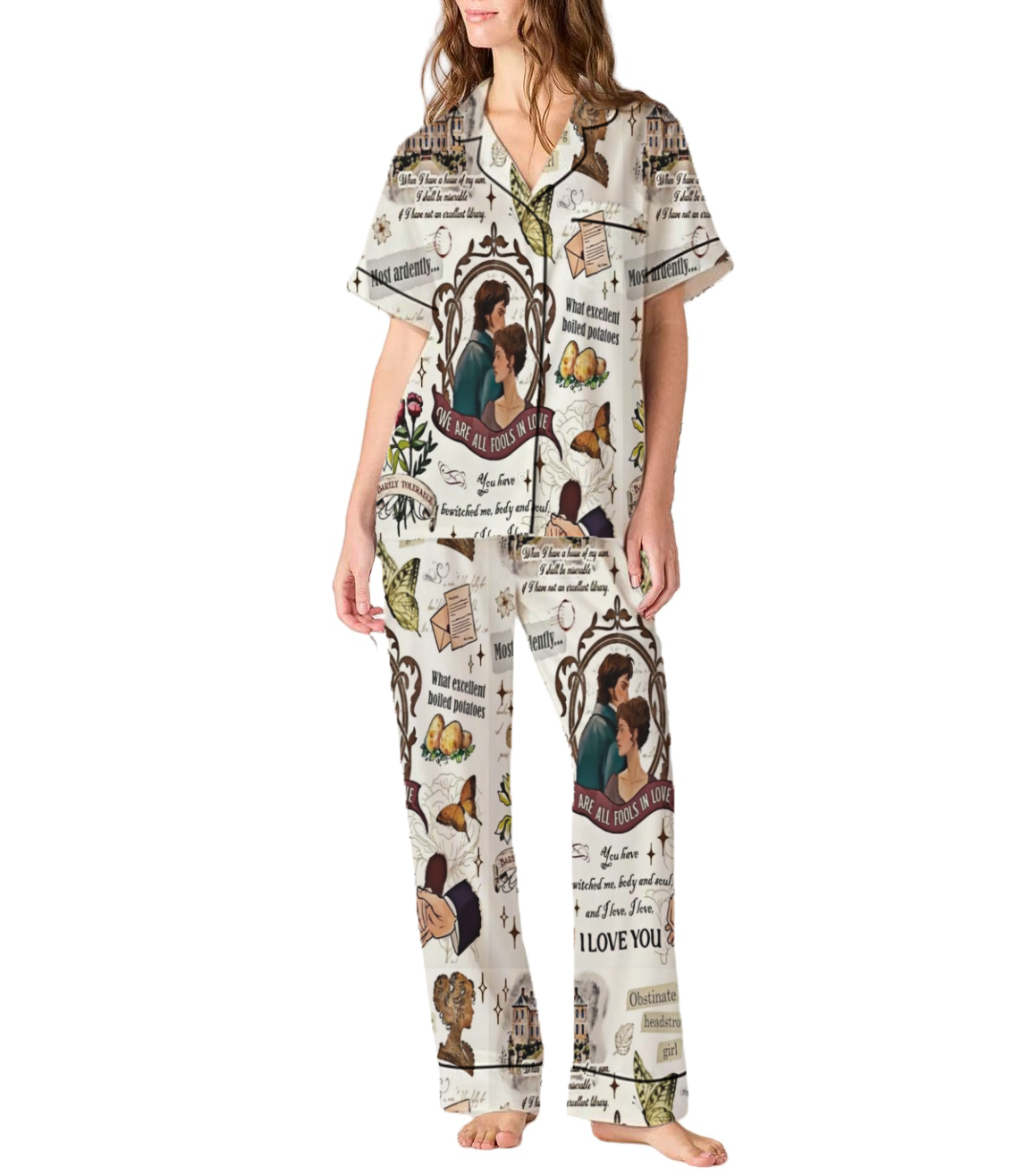 Pride and Prejudice Silky Satin Pajama Pants Set For Women