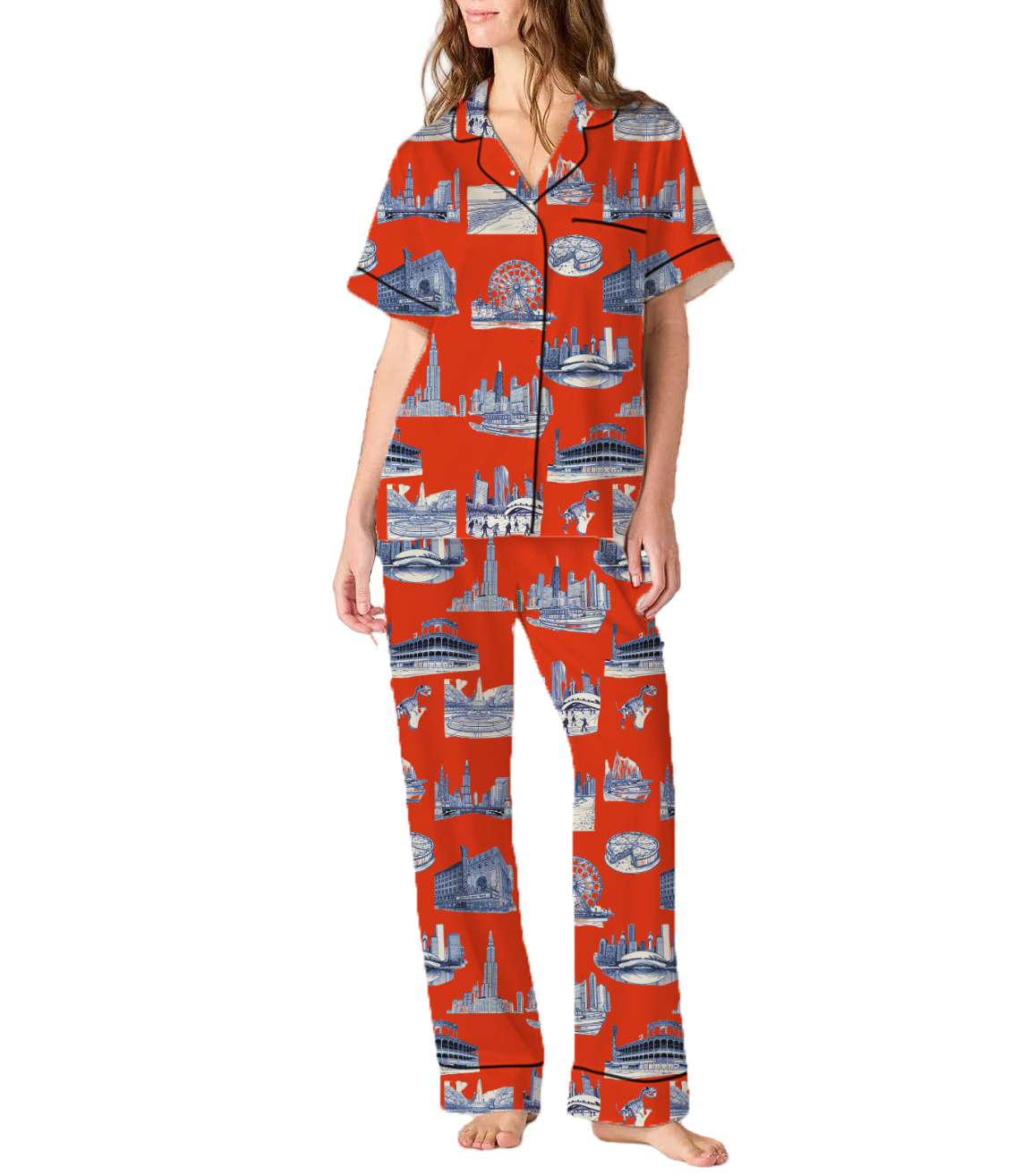 Chicago Toile Silky Satin Pajama Pants Set For Women