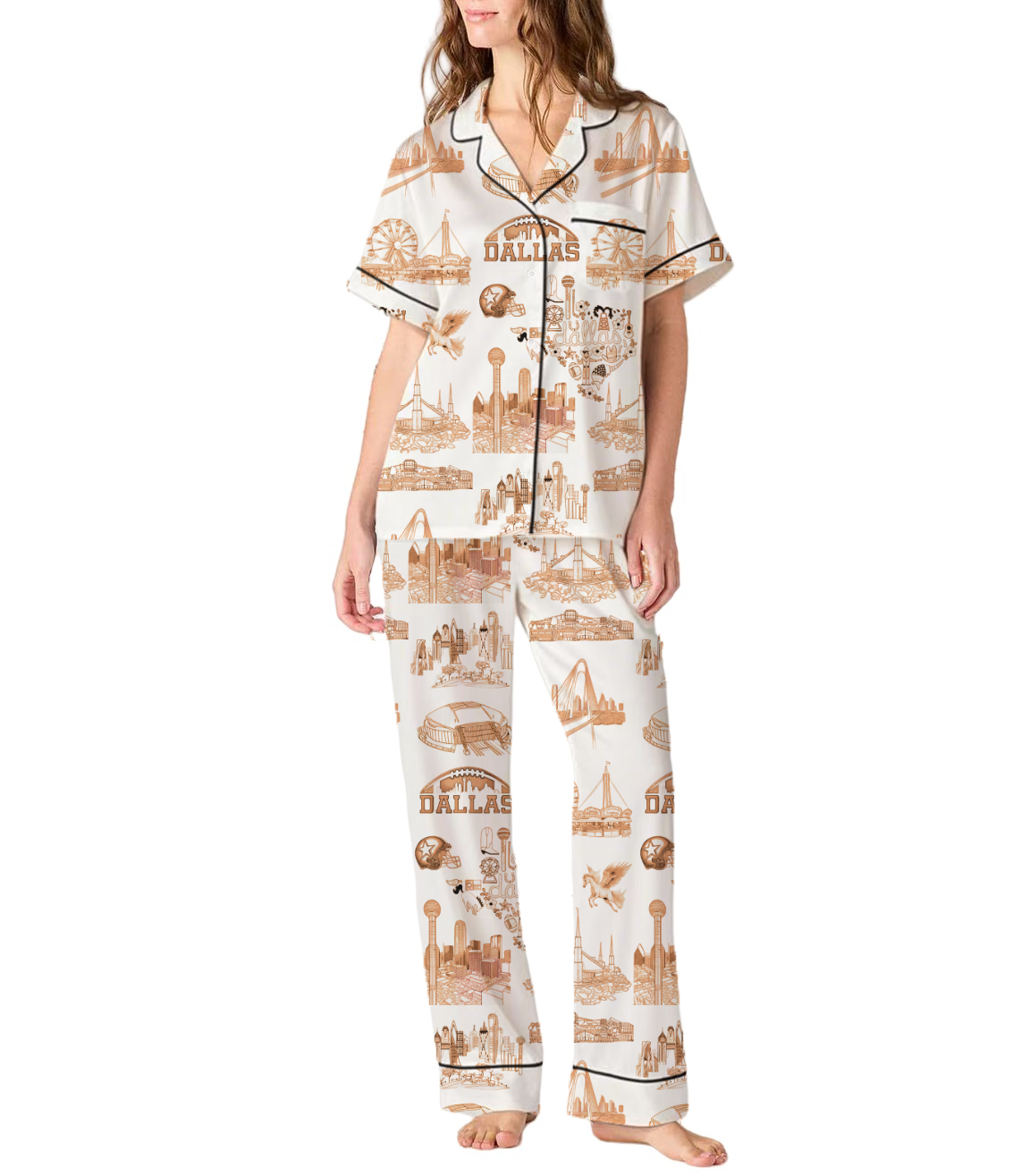Dallas Toile Silky Satin Pajama Pants Set For Women