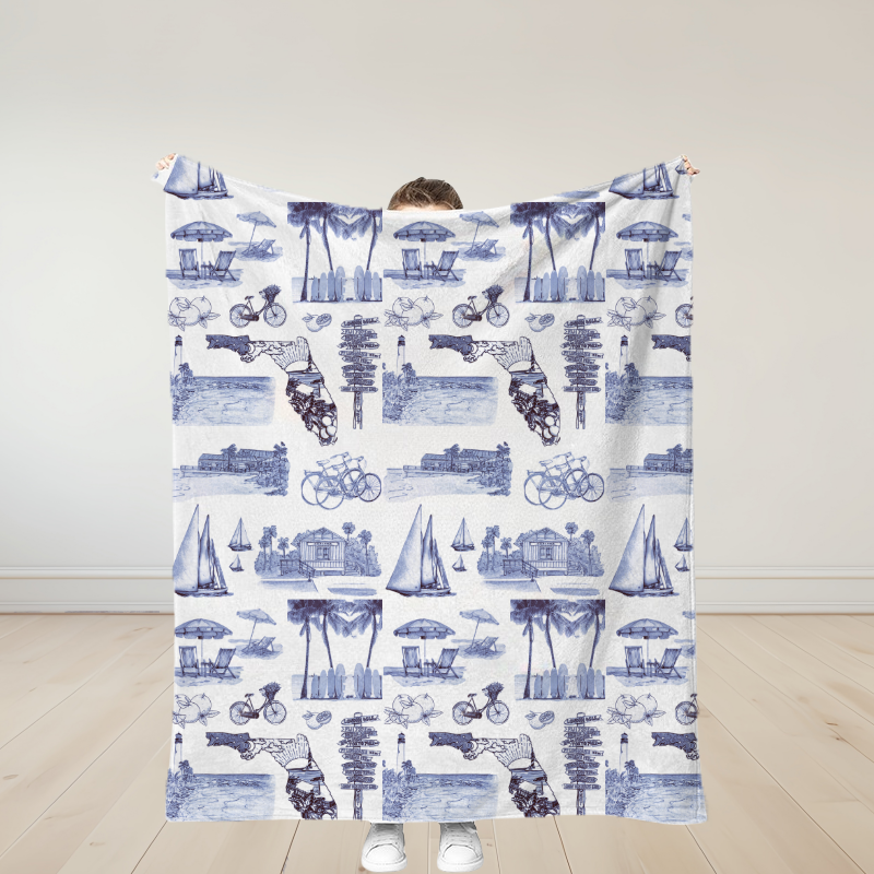 Personalized Florida Toile Traditional Soft Throw Blanket Birthday Gift
