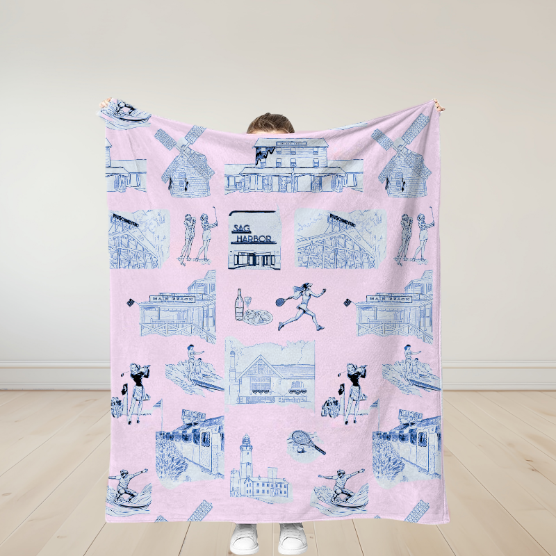 Personalized Hamptons Toile Traditional Soft Throw Blanket Birthday Gift