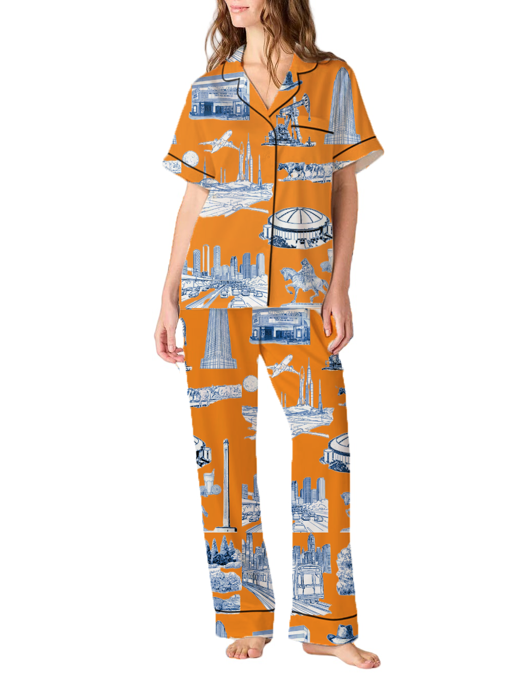 Houston Toile Silky Satin Pajama Pants Set For Women