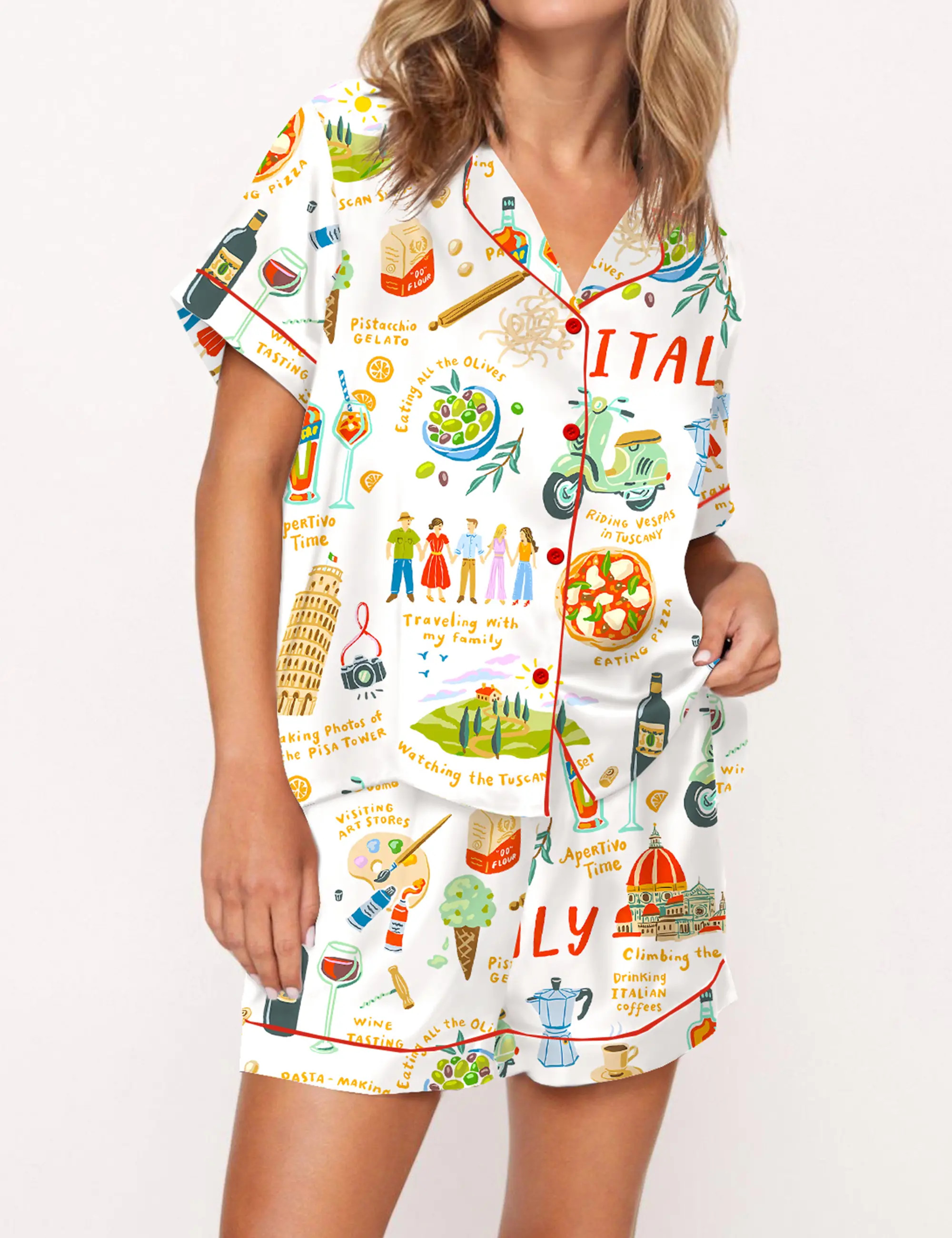 Italian Vacation Silky Satin Pajama Set For Women