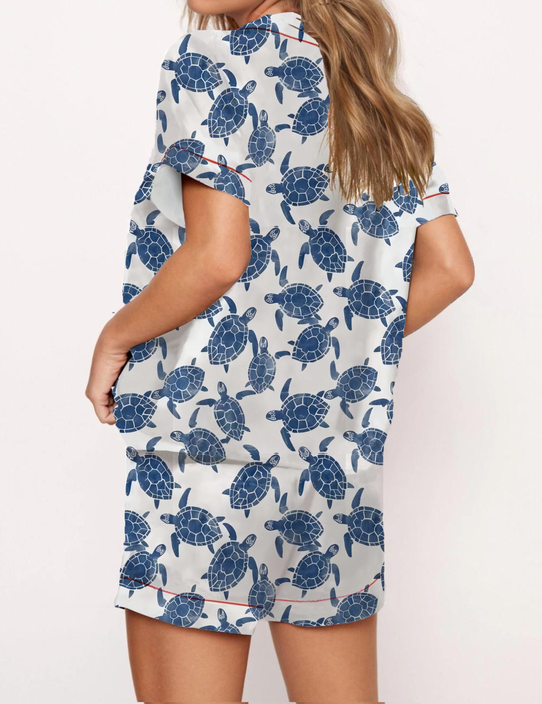 Blue Sea Turtles Pattern Satin Pajama Short Set